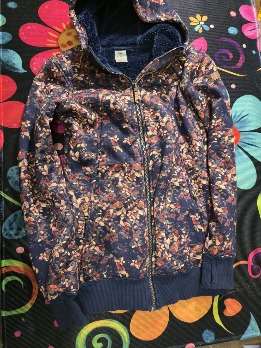 Bery Beautiful Unique roxy floral sherpa lined zip up hoodie jacket autumn leaf